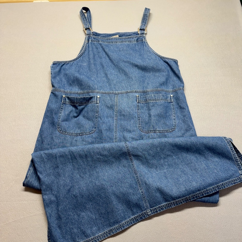 Sag Harbor Sport Denim Jumper Dress XL Blue Cotton Pinafore Overall Maxi